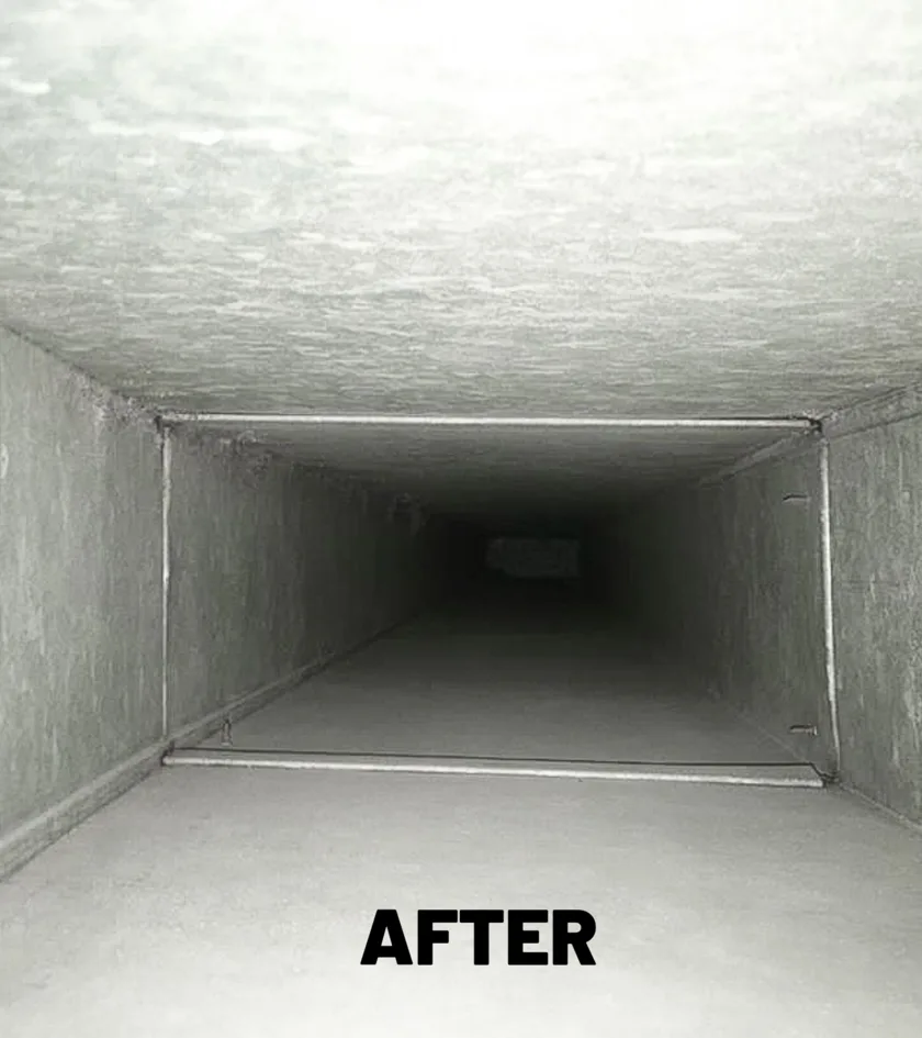 Duct interior clean to bare metal after cleaning