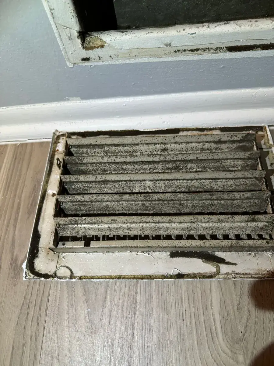 Real duct cleaning job photo — buildup inside a residential duct system